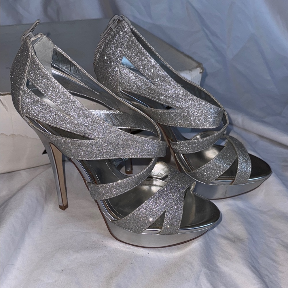 Aldo Silver Strappy Heels with Stiletto